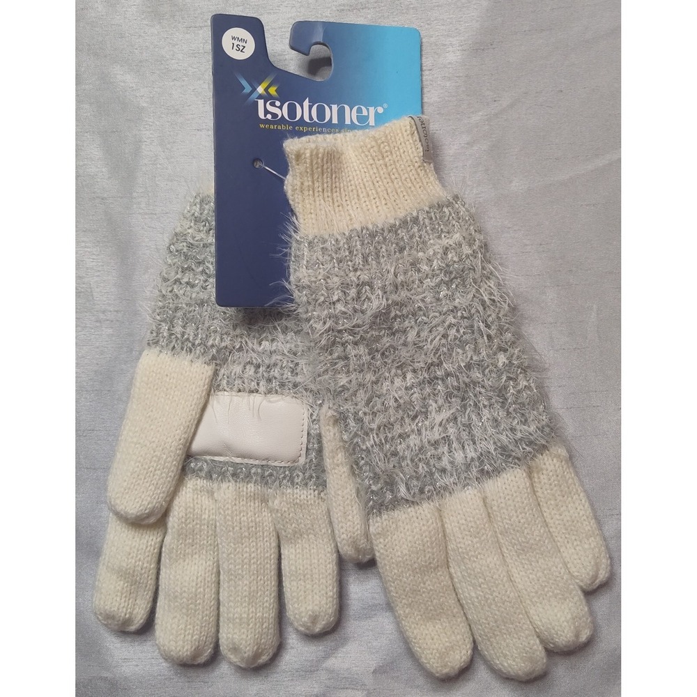 ISOTONER Women One Size Ivory Acrylic Blend Lined‎ Gloves NEW